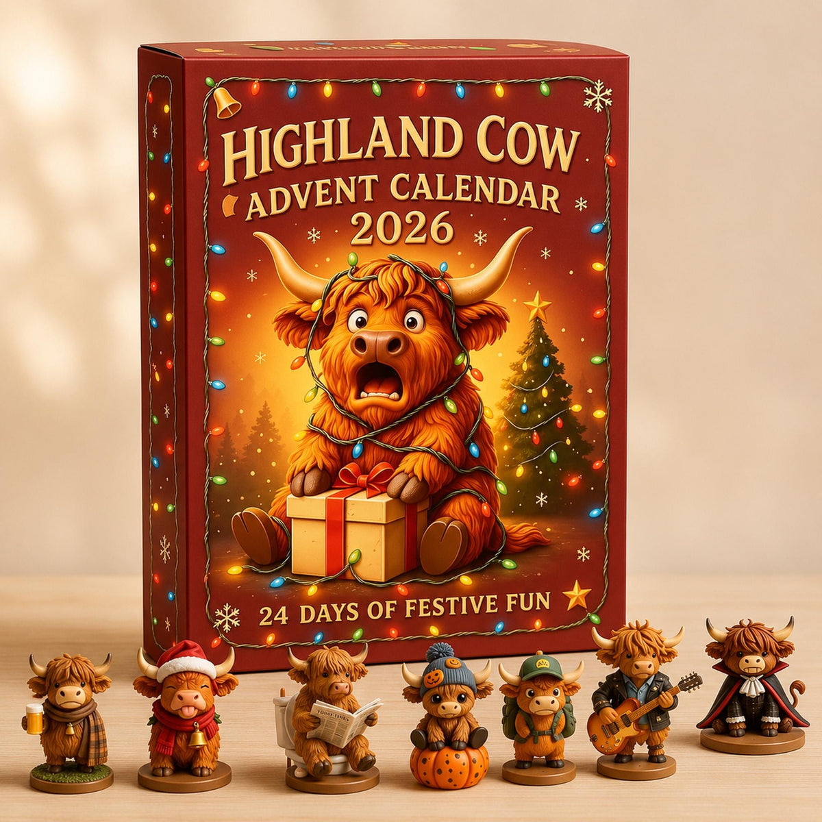 Highland Cow Advent Calendar 2026, 24-Day Christmas Countdown with Mini Cow Figures