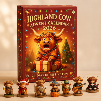 Highland Cow Advent Calendar 2026, 24-Day Christmas Countdown with Mini Cow Figures