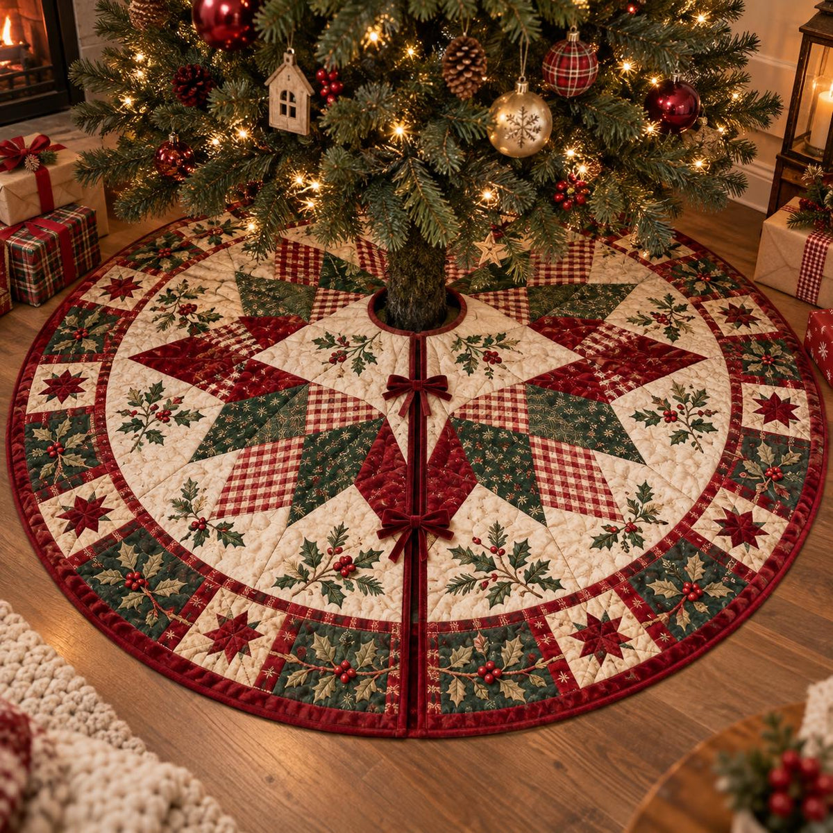 Christmas Tree Skirt, Quilted Patchwork Tree Skirt