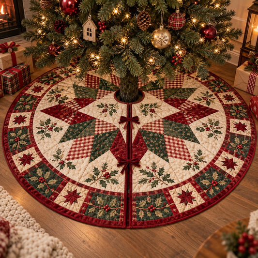 Christmas Tree Skirt, Quilted Patchwork Tree Skirt