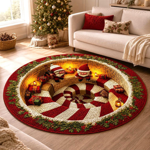 3D Christmas Gnome Round Rug