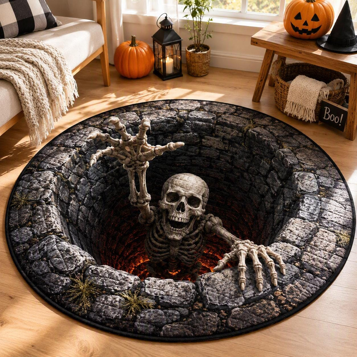 3D Skeleton Pit Halloween Round Rug