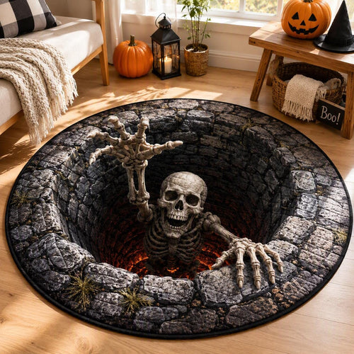 3D Skeleton Pit Halloween Round Rug