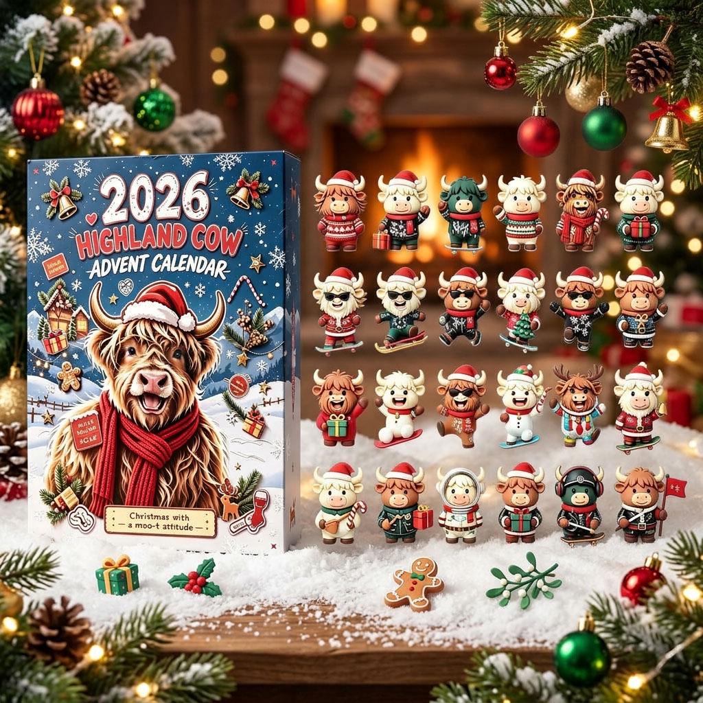 Highland Cow Advent Calendar 2026, 3D Mini Highland Cow Figures
