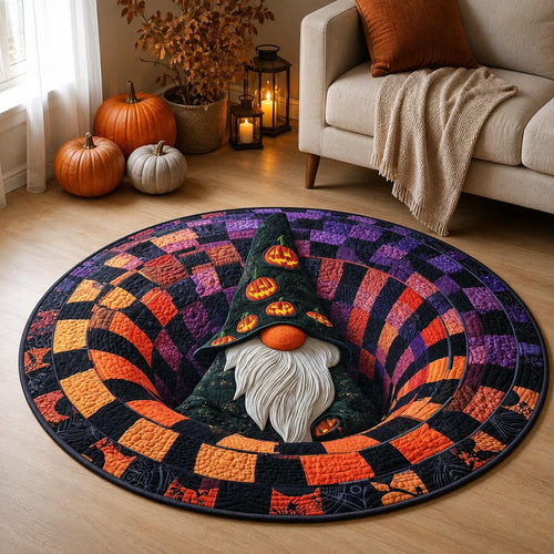 3D Halloween Gnome Rug, Round Pumpkin Witch Optical Illusion Rug