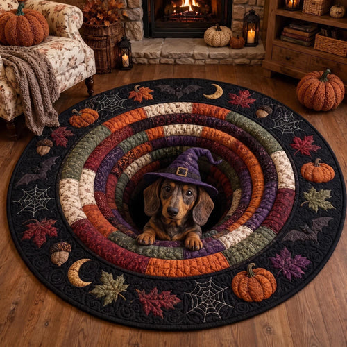 3D Dachshund Halloween Round Rug