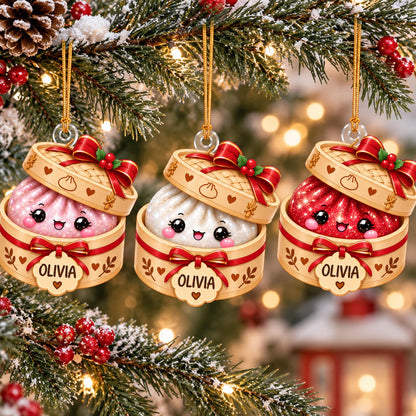 Personalized Glitter Dumpling Christmas Acrylic Ornament