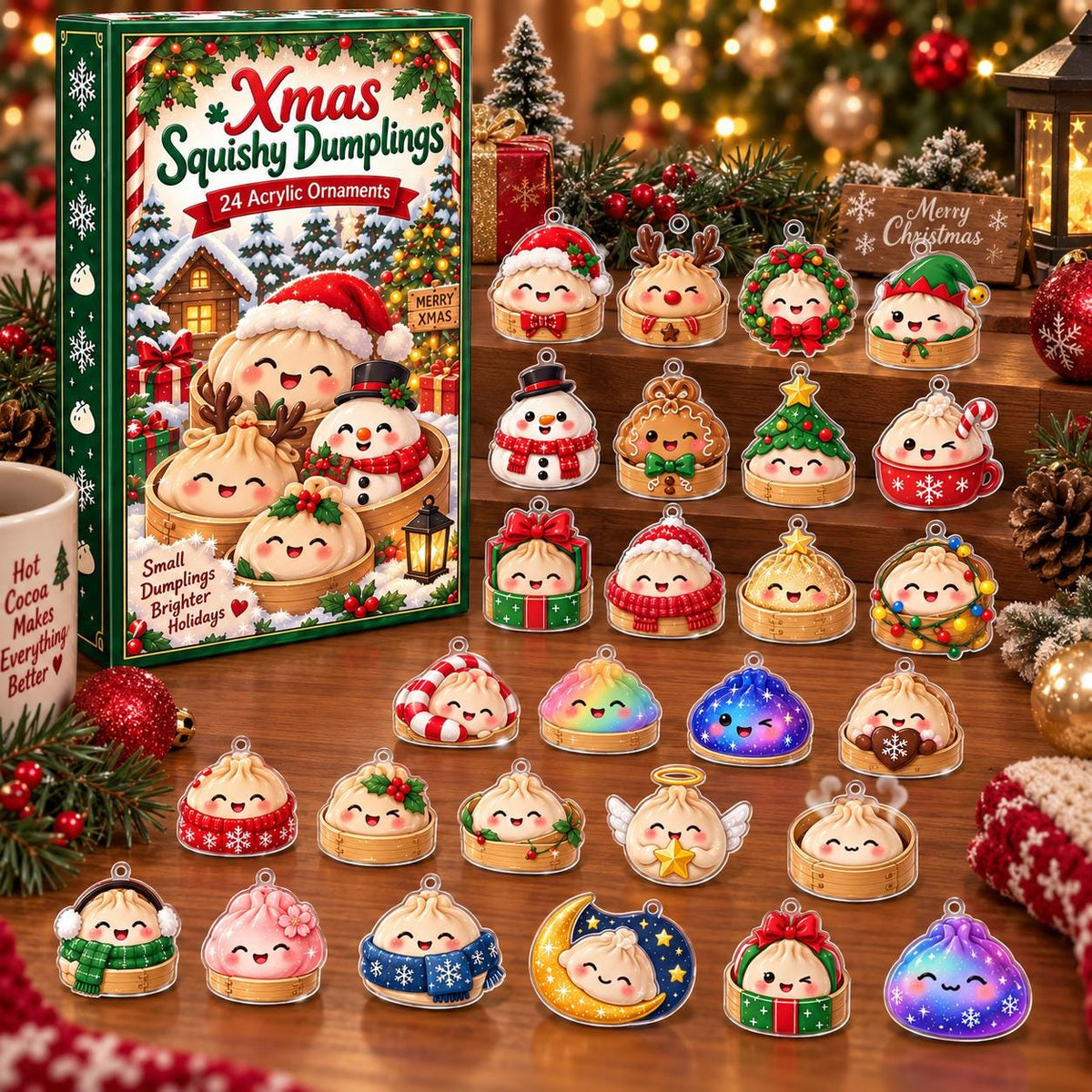 Dumpling Christmas Advent Calendar 2026, 24 Cute Acrylic Dumpling Ornaments