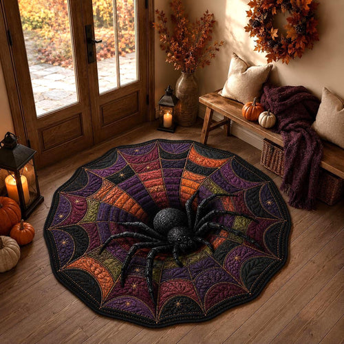 3D Spider Web Halloween Round Rug