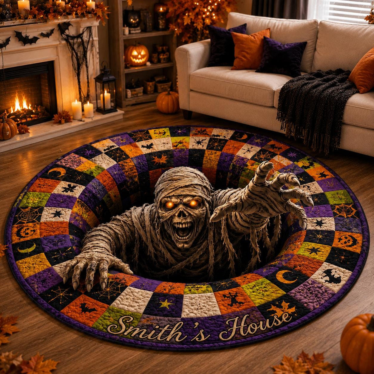 3D Mummy Halloween Round Rug
