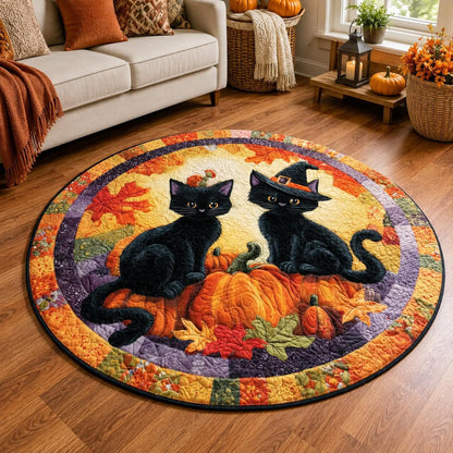 Black Cat Witch Halloween Round Rug
