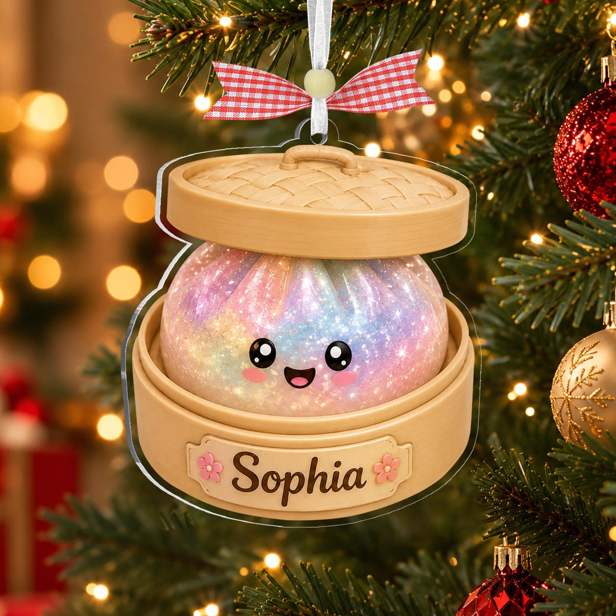 Personalized Dumpling Ornament, Glitter Squishy Dumpling Christmas Ornament