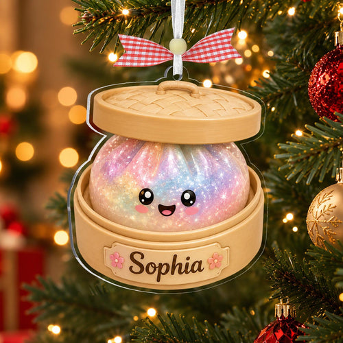 Personalized Dumpling Ornament, Glitter Squishy Dumpling Christmas Ornament