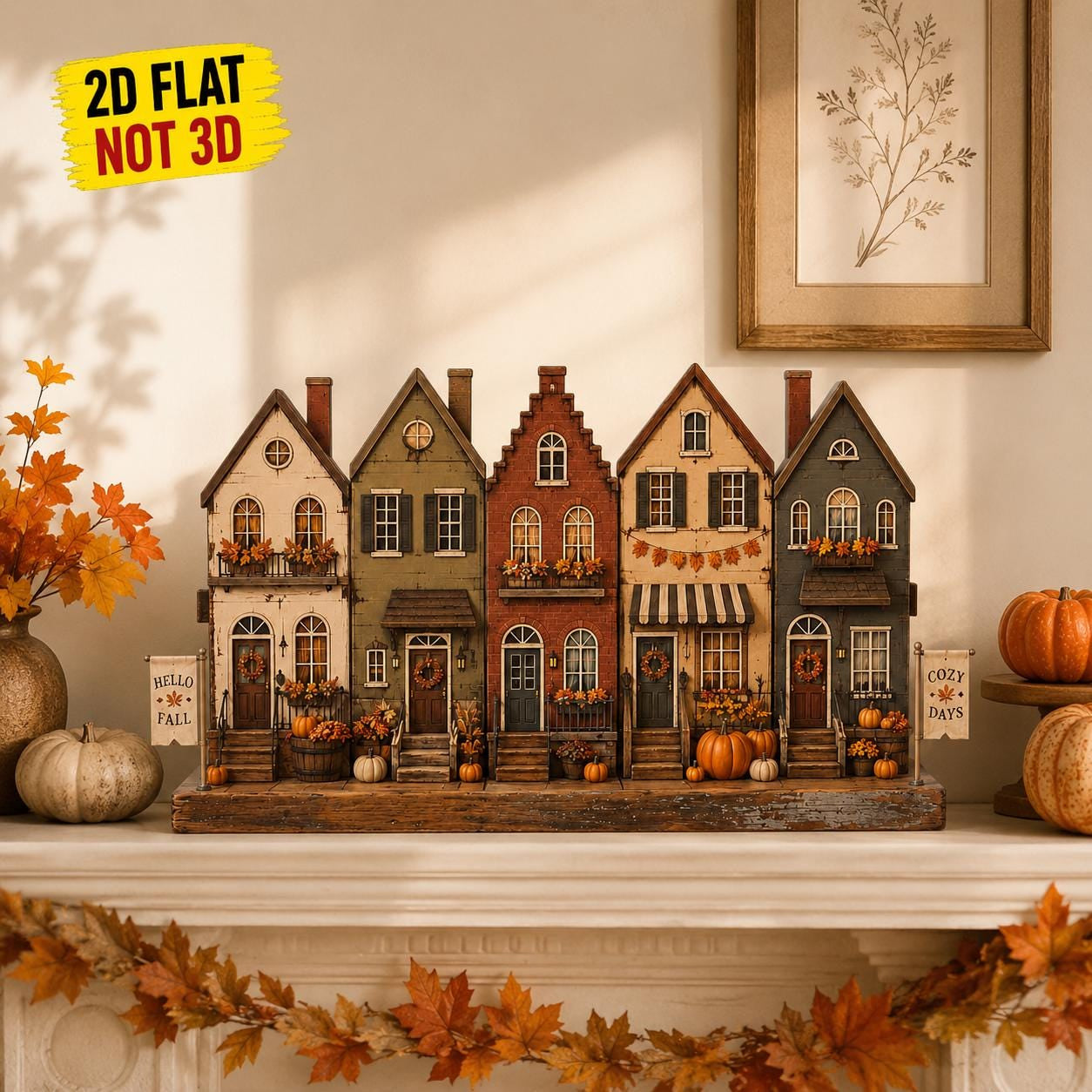 Personalized Fall Town Wooden Block, Autumn Village Decor, Custom Family Name Sign, Pumpkin Harvest Shelf Sitter Decor