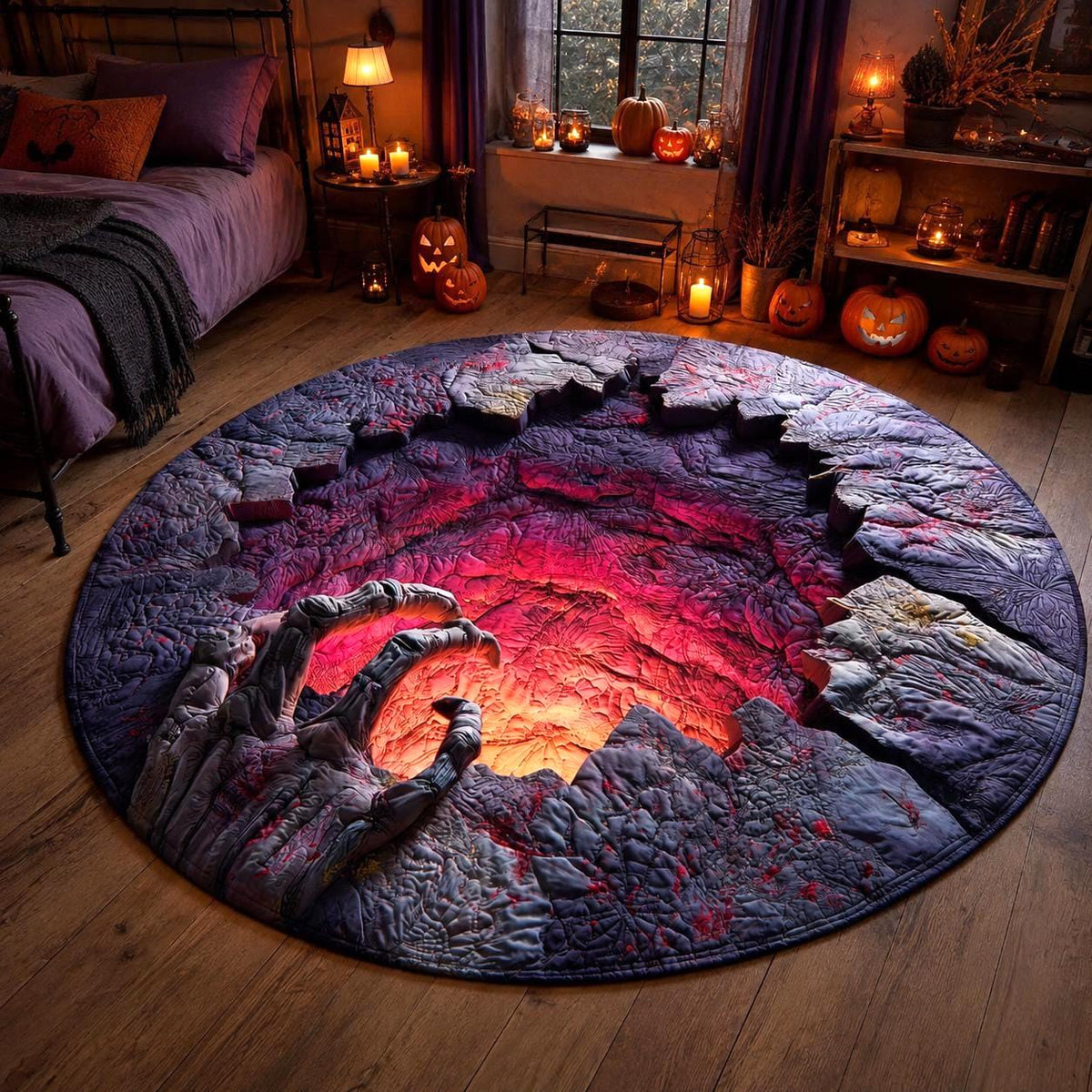3D Skeleton Hand Halloween Round Rug