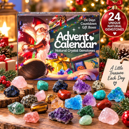 24-Day Crystal Advent Calendar, Natural Gemstone Christmas Countdown Gift