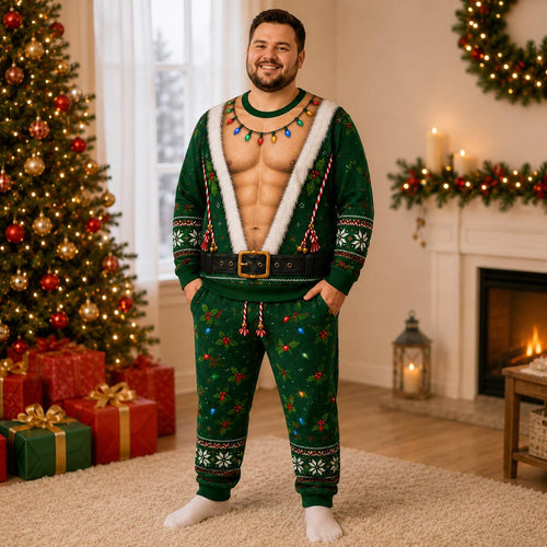 3D Fake Abs Santa Christmas Sweatshirt & Jogger Set