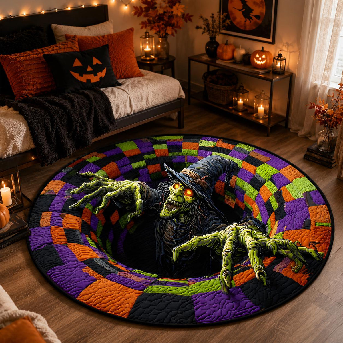 3D Witch Halloween Round Rug