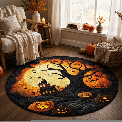 Halloween Haunted Tree Rug, Round Pumpkin Moon Area Rug