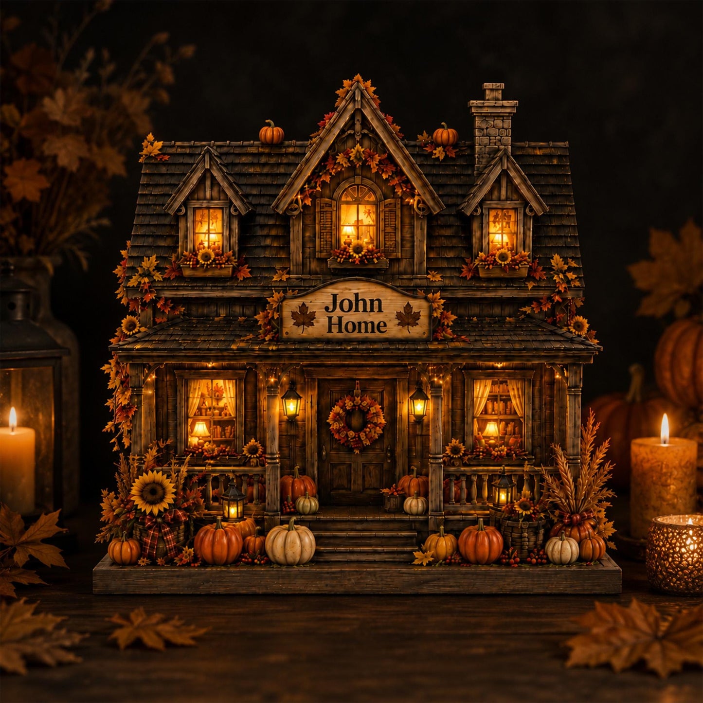 Personalized Fall House Wood Block, Custom Family Name Autumn Decor