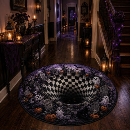 3D Haunted Graveyard Halloween Round Rug