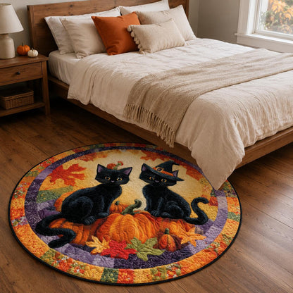 Black Cat Witch Halloween Round Rug