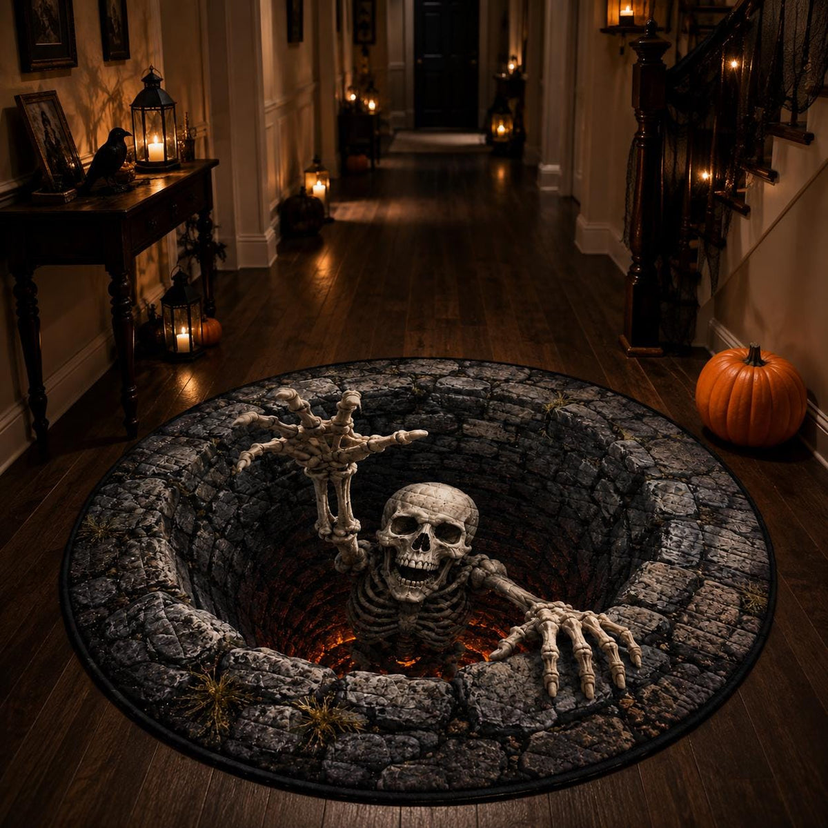 3D Skeleton Pit Halloween Round Rug