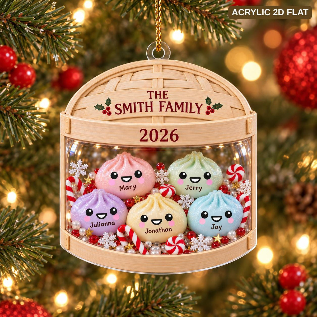 Personalized Glitter Dumpling Ornament, Family Squishy Style Christmas Ornament
