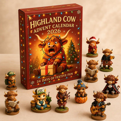 Highland Cow Advent Calendar 2026, 24-Day Christmas Countdown with Mini Cow Figures