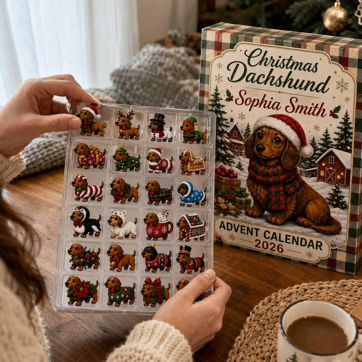 Dachshund Advent Calendar 2026, 24 Christmas Dog Ornaments