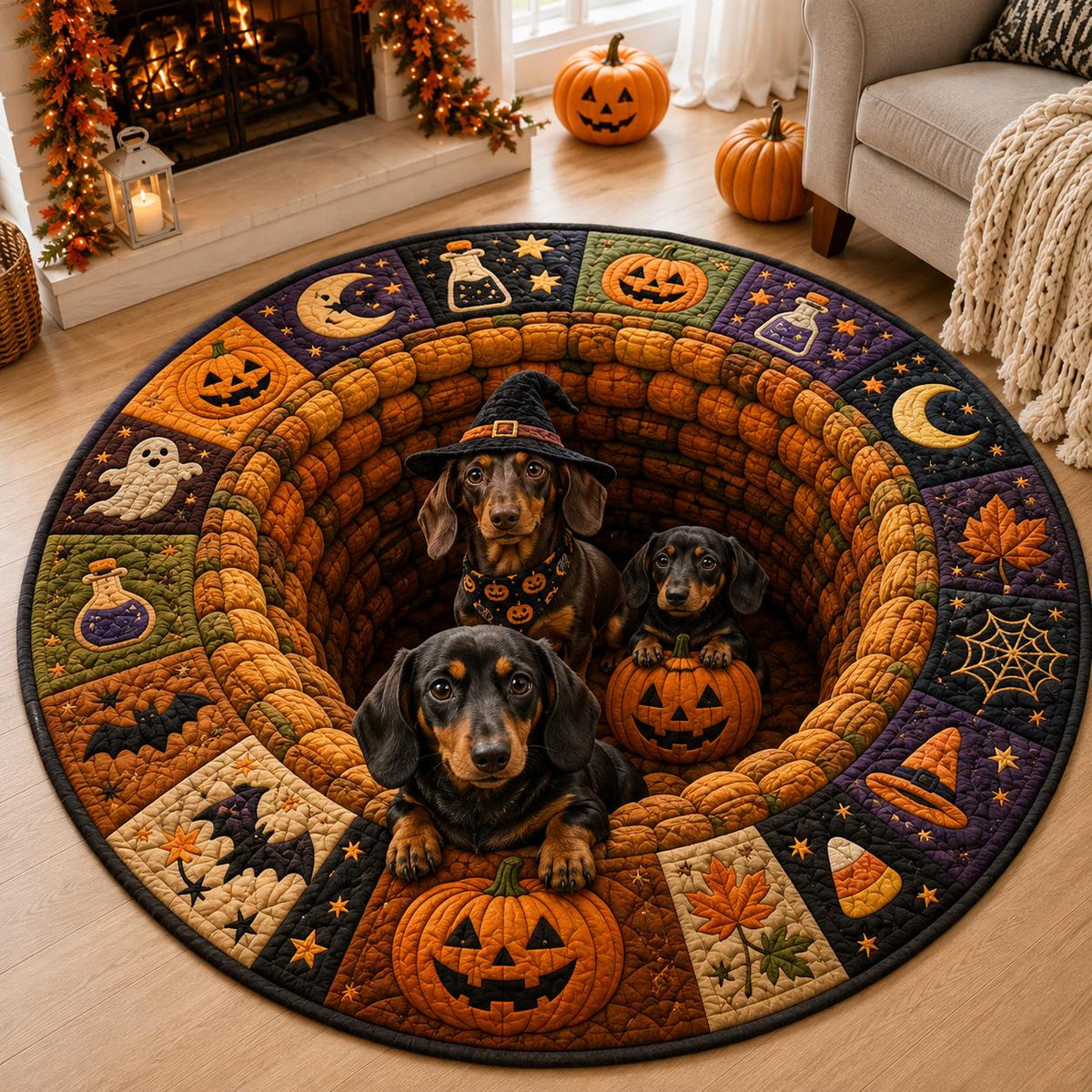 Halloween Dog Hole Rug, 3D Illusion Round Dog Rug