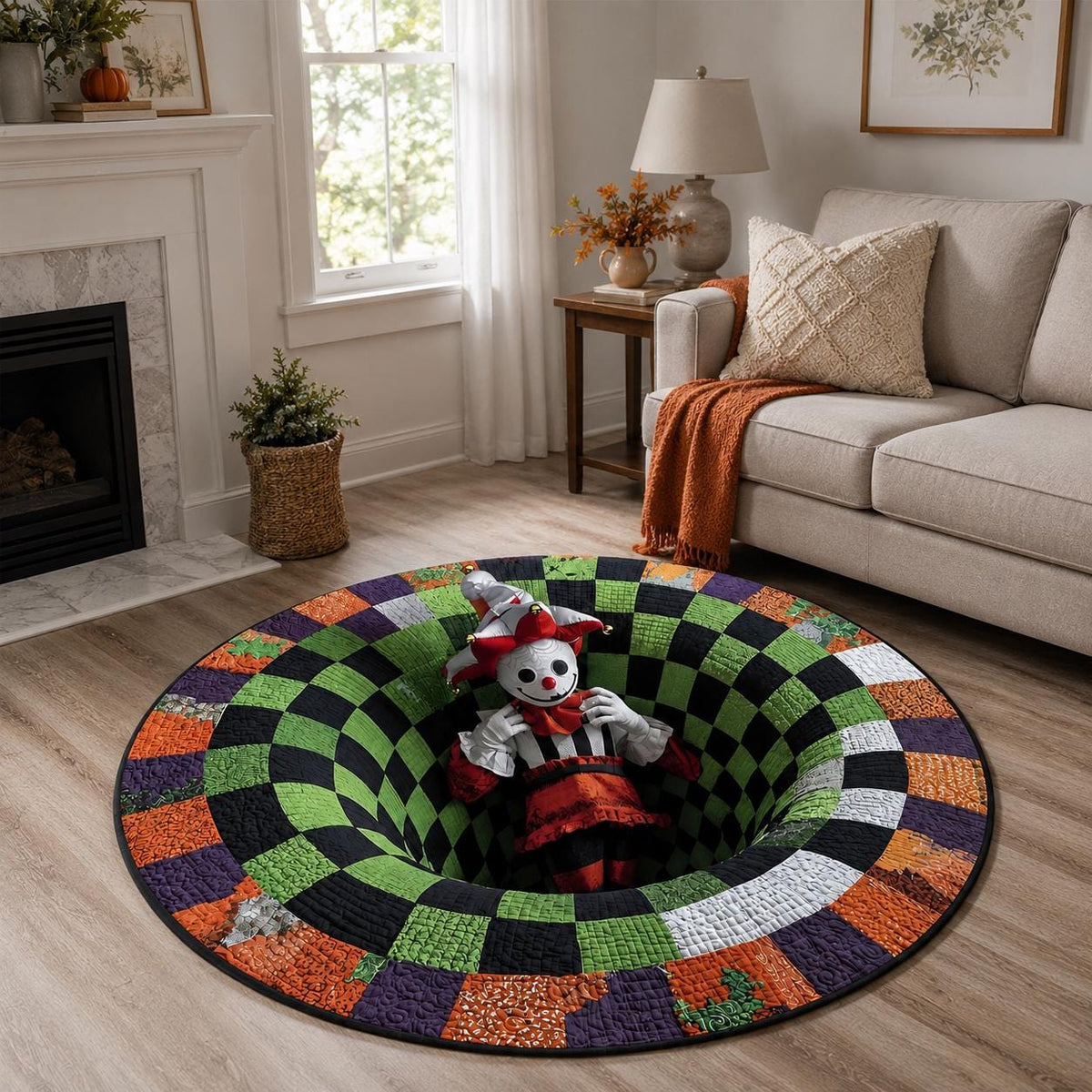 3D Creepy Jester Halloween Round Rug
