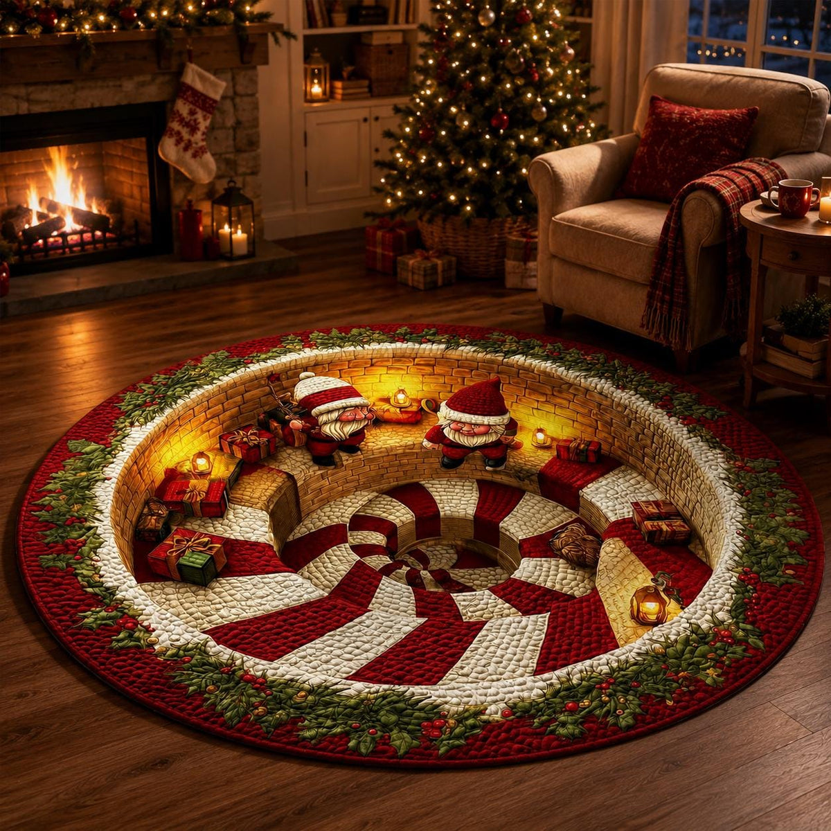 3D Christmas Gnome Round Rug