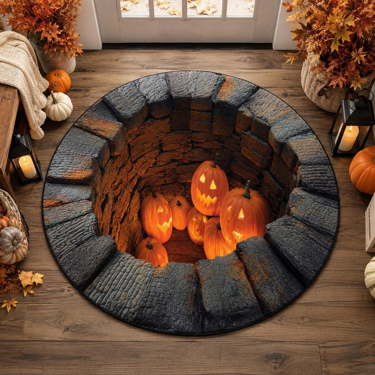 3D Pumpkin Halloween Round Rug