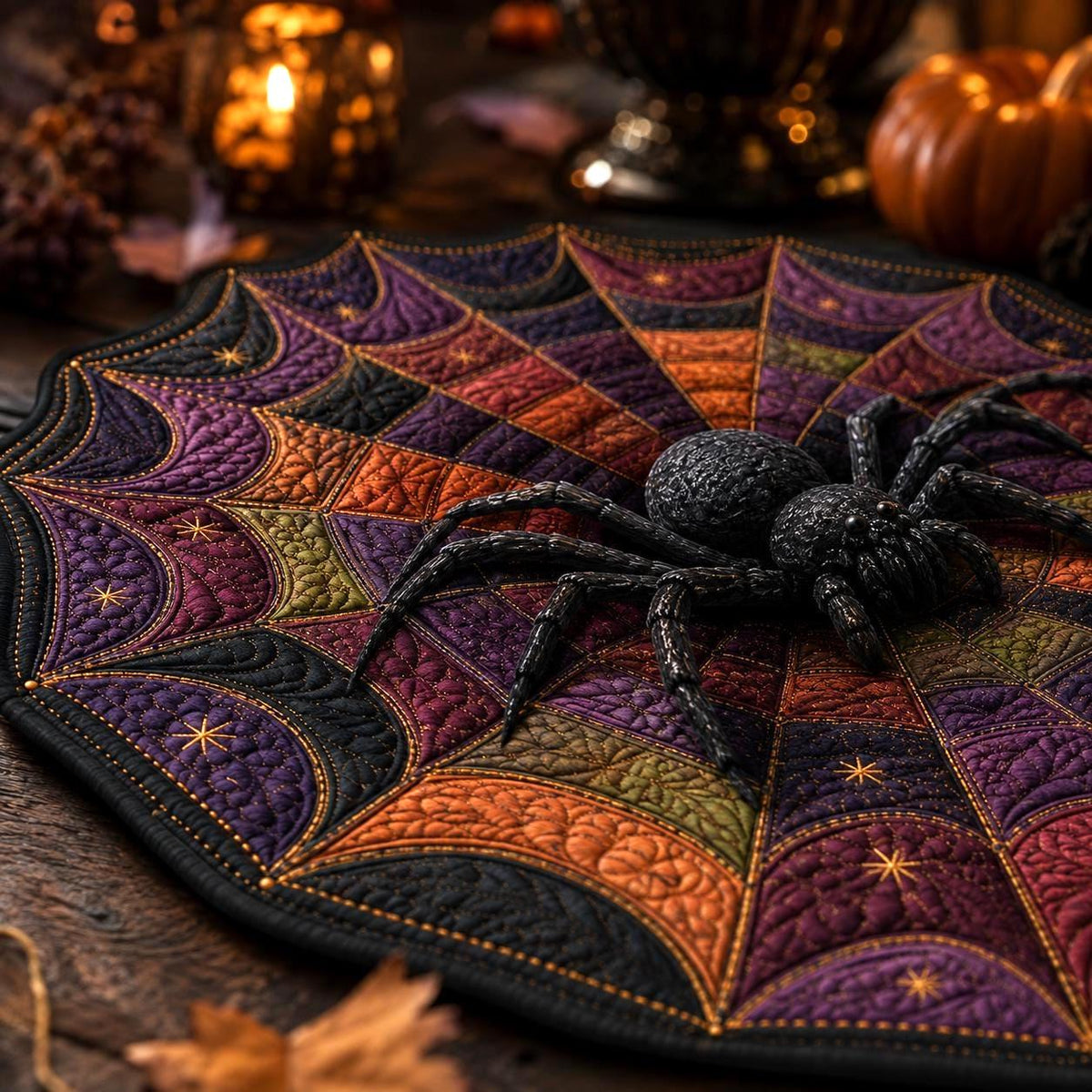 3D Spider Web Halloween Round Rug