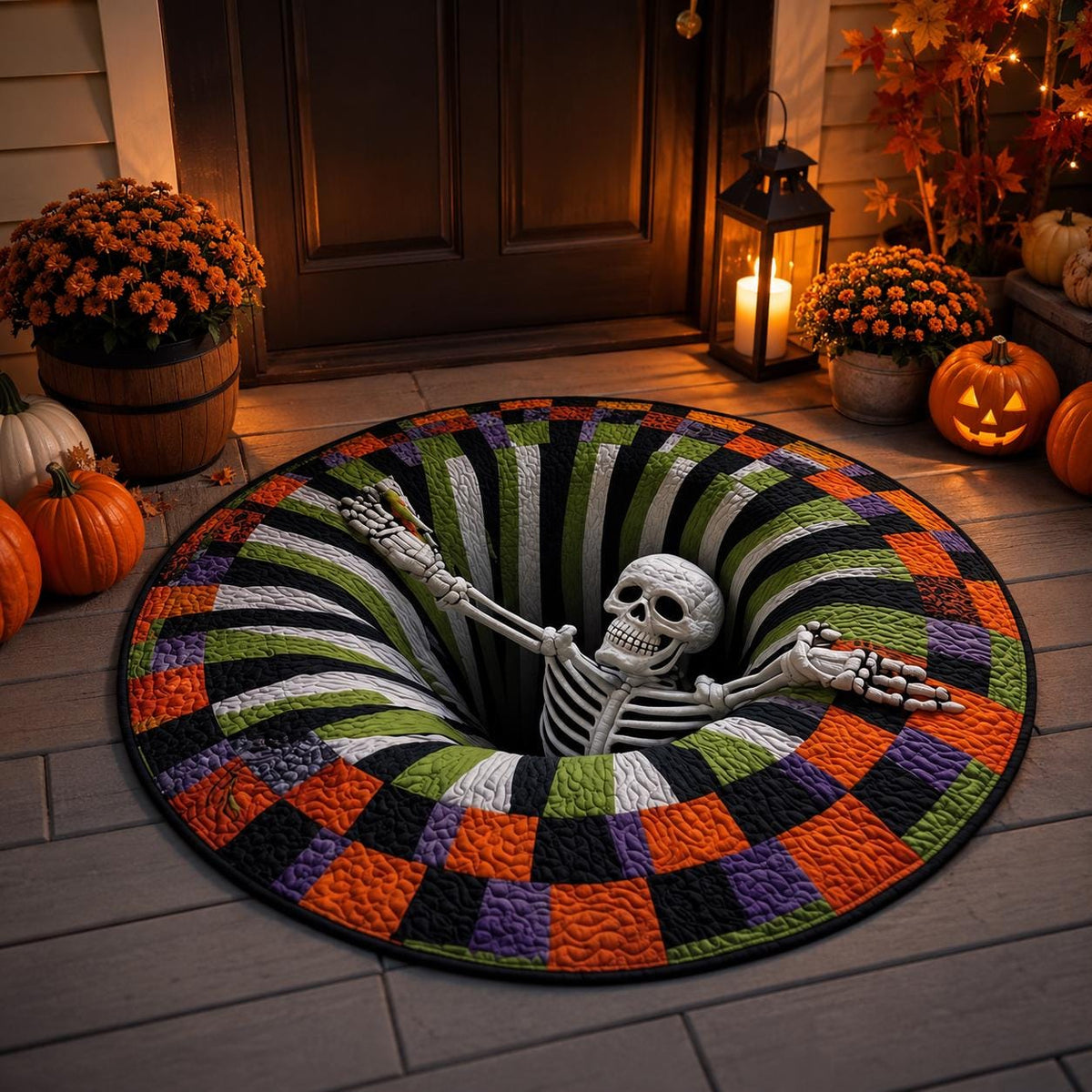 3D Skeleton Halloween Round Rug