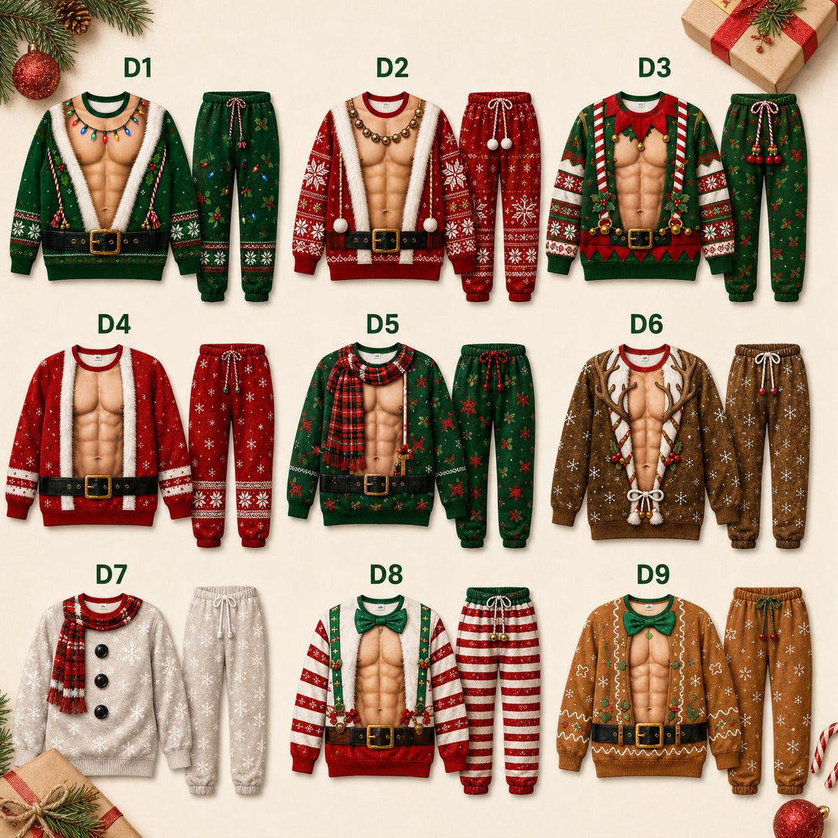 3D Fake Abs Santa Christmas Sweatshirt & Jogger Set