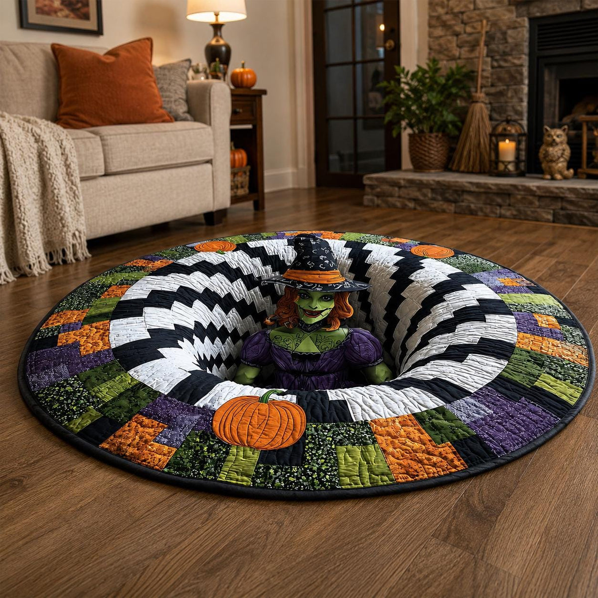 3D Witch Halloween Round Rug