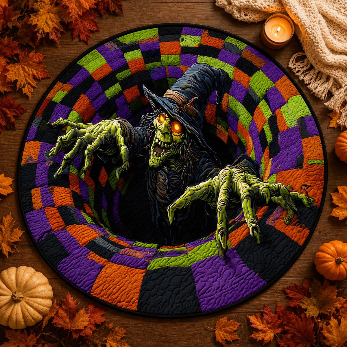 3D Witch Halloween Round Rug