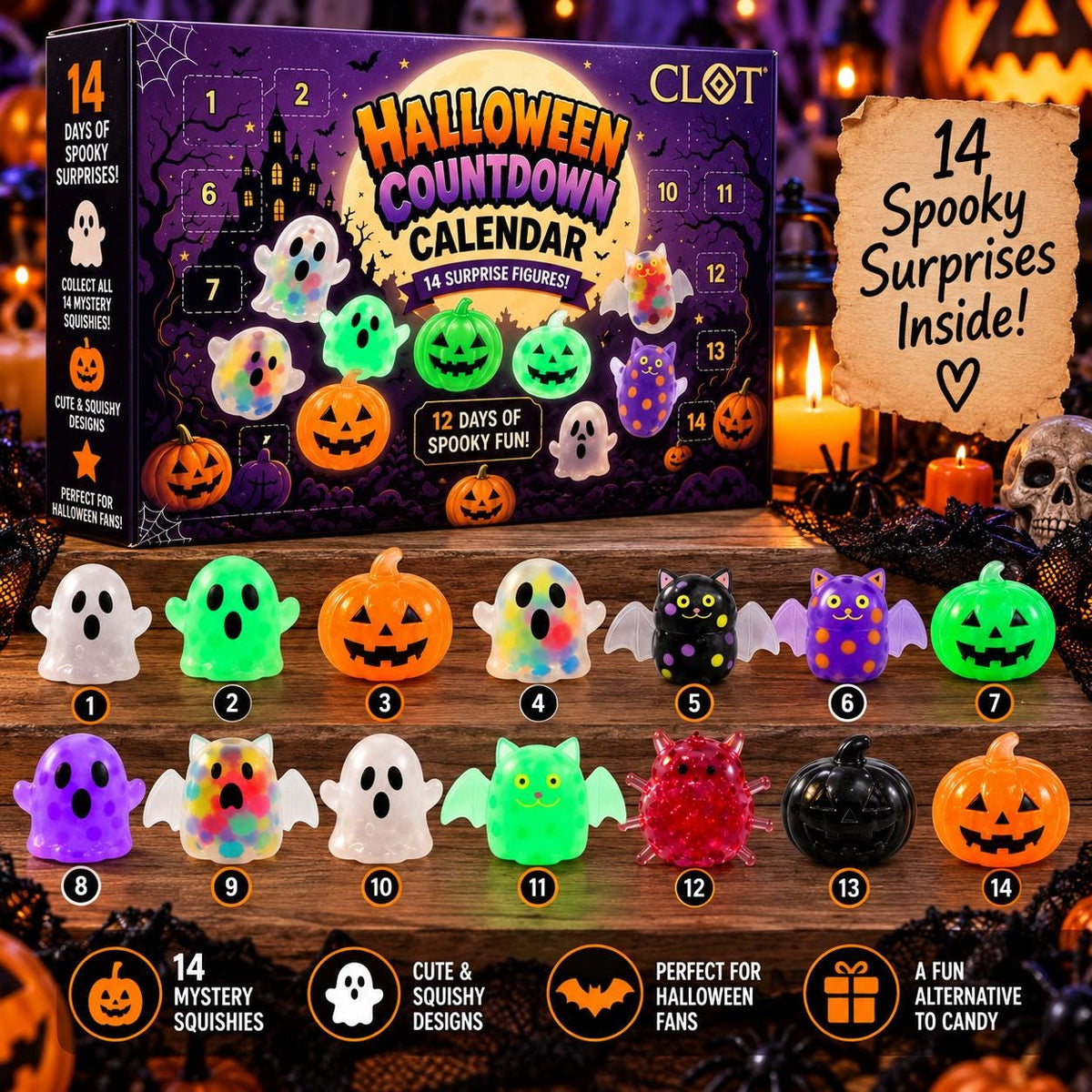 Halloween Countdown Calendar, 14 Spooky Squishy Surprise Toys