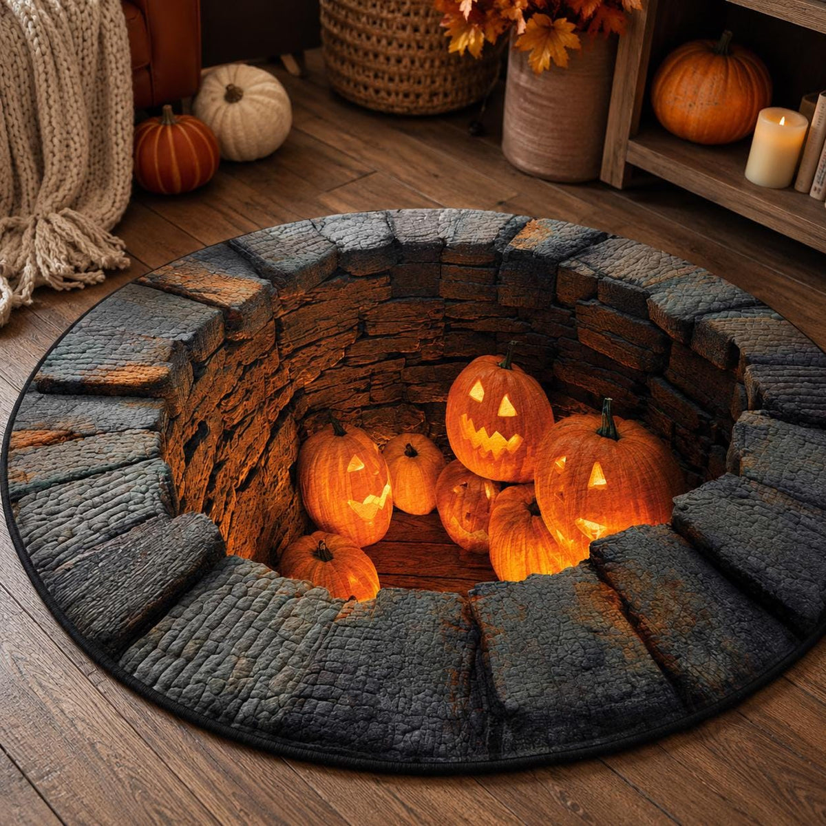 3D Pumpkin Halloween Round Rug
