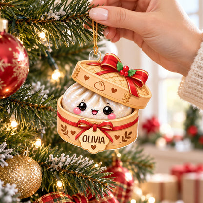 Personalized Glitter Dumpling Christmas Acrylic Ornament