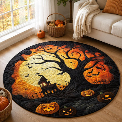 Halloween Haunted Tree Rug, Round Pumpkin Moon Area Rug