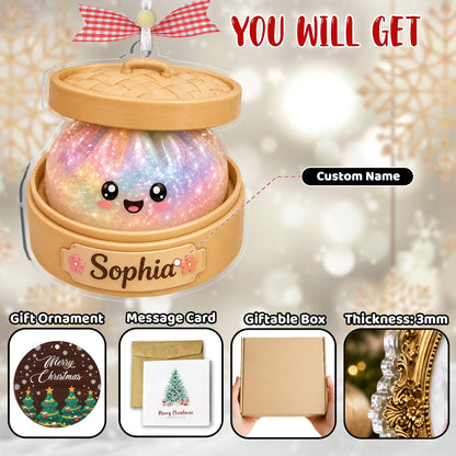 Personalized Dumpling Ornament, Glitter Squishy Dumpling Christmas Ornament