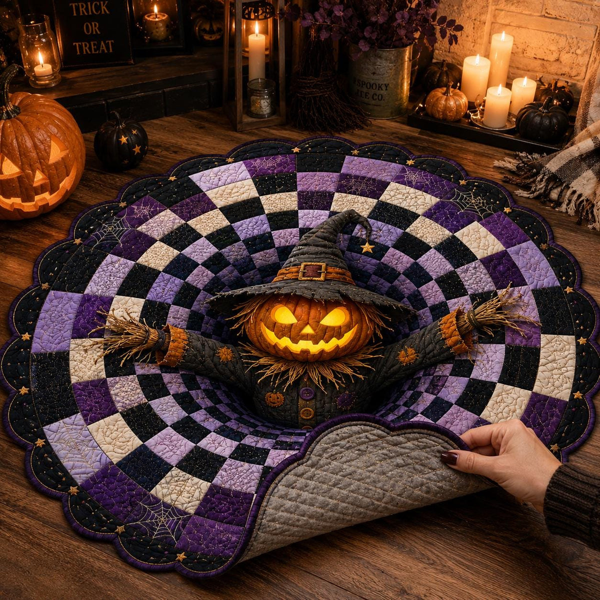 3D Pumpkin Scarecrow Halloween Round Rug