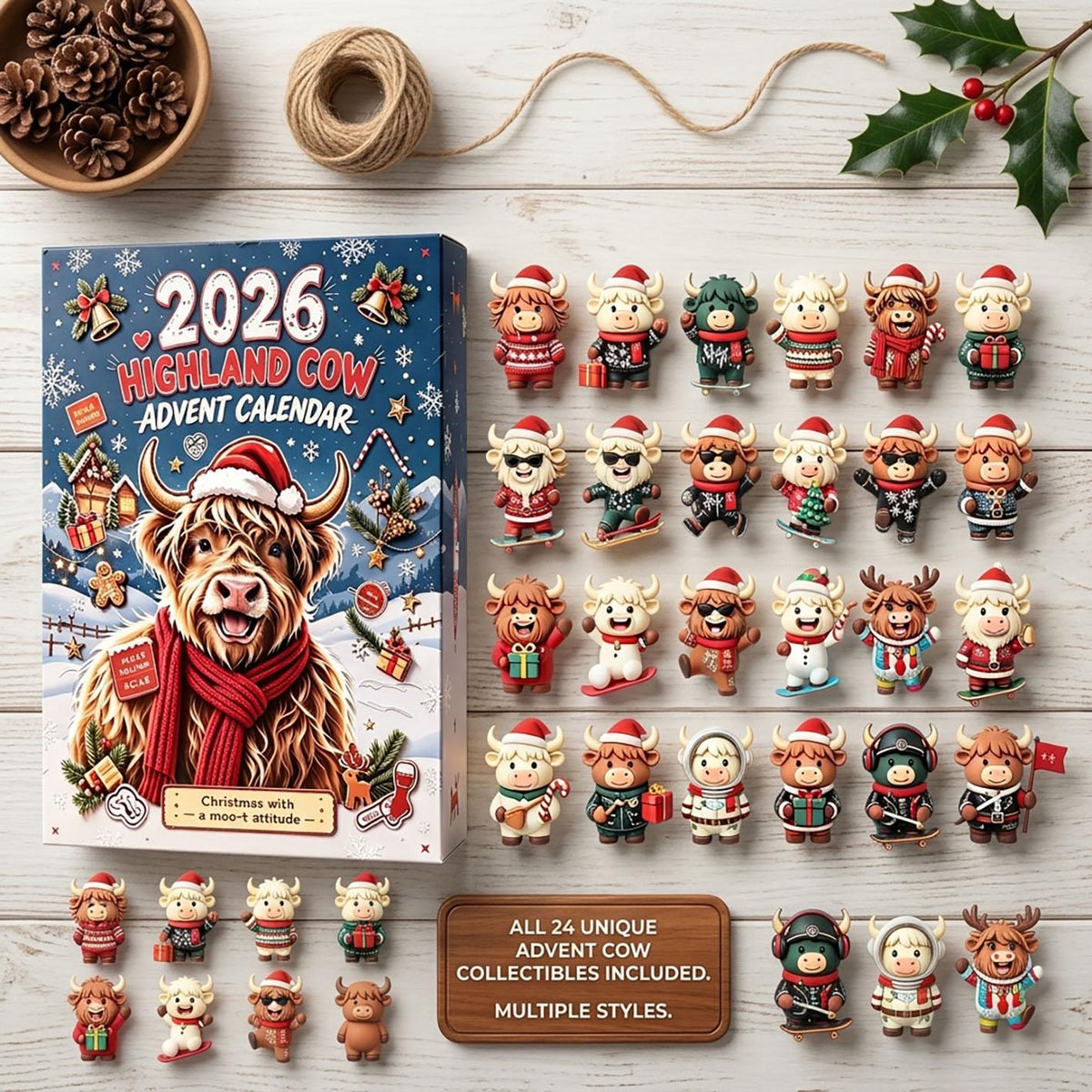 Highland Cow Advent Calendar 2026, 3D Mini Highland Cow Figures