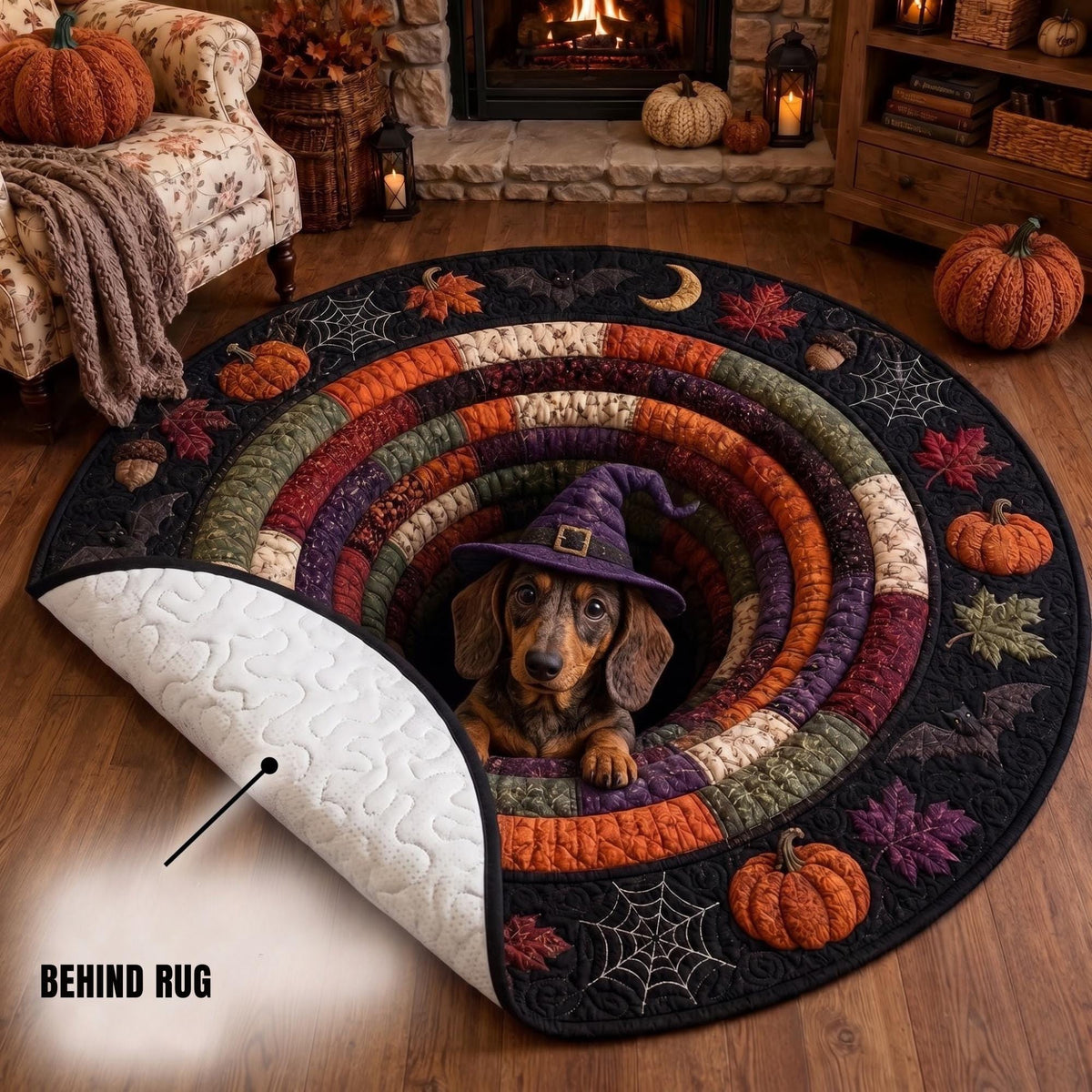 3D Dachshund Halloween Round Rug