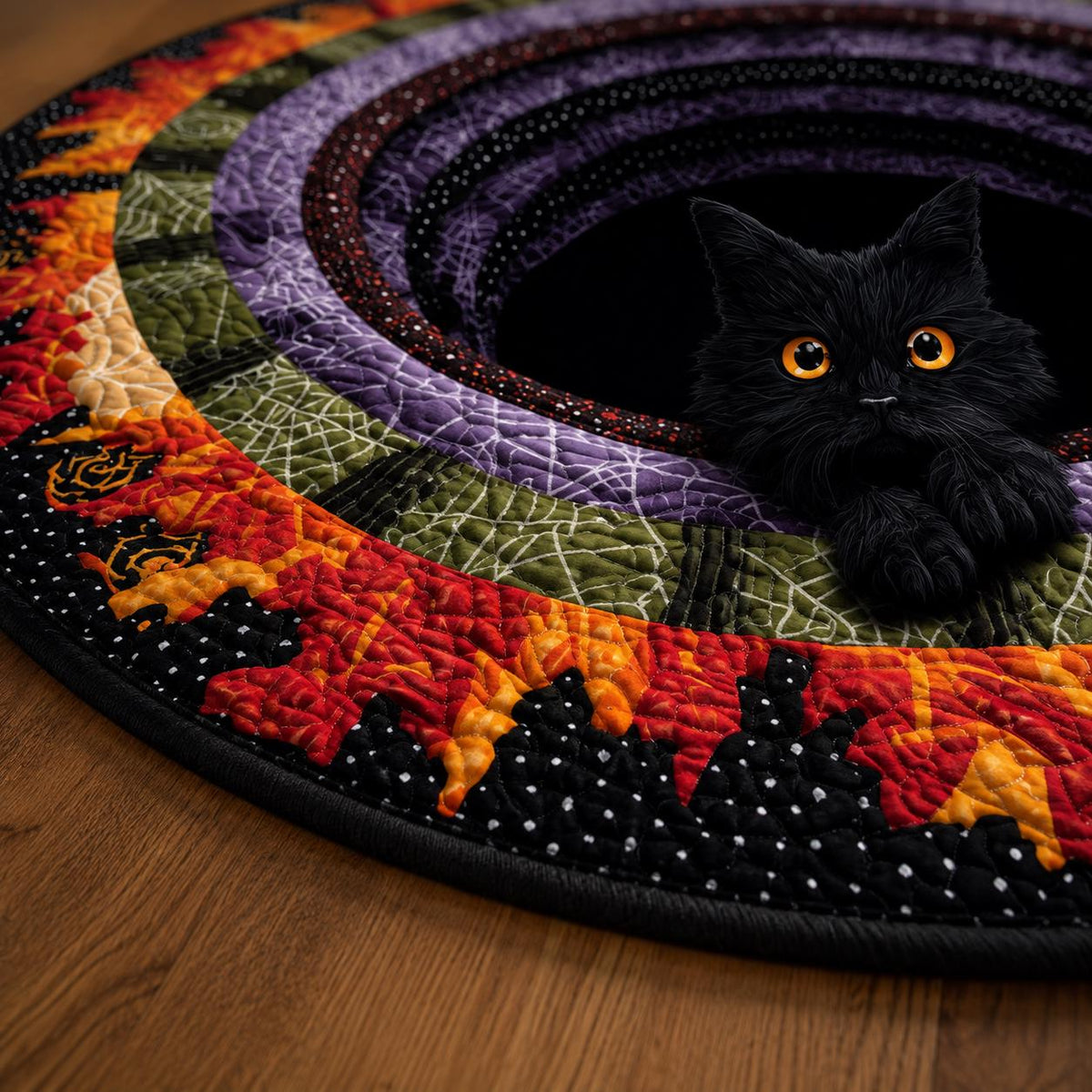 3D Black Cat Halloween Rug, Round Spooky Cat Portal Area Rug