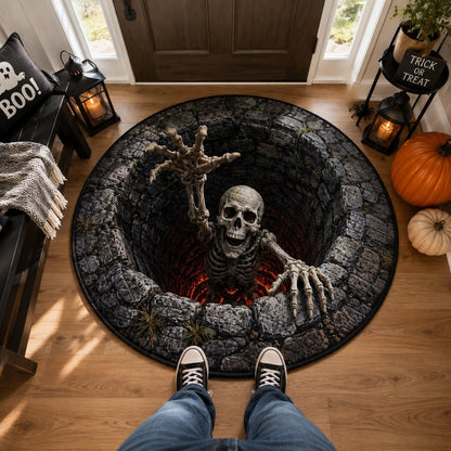 3D Skeleton Pit Halloween Round Rug