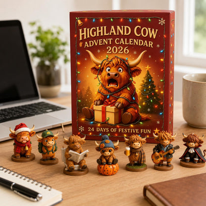 Highland Cow Advent Calendar 2026, 24-Day Christmas Countdown with Mini Cow Figures